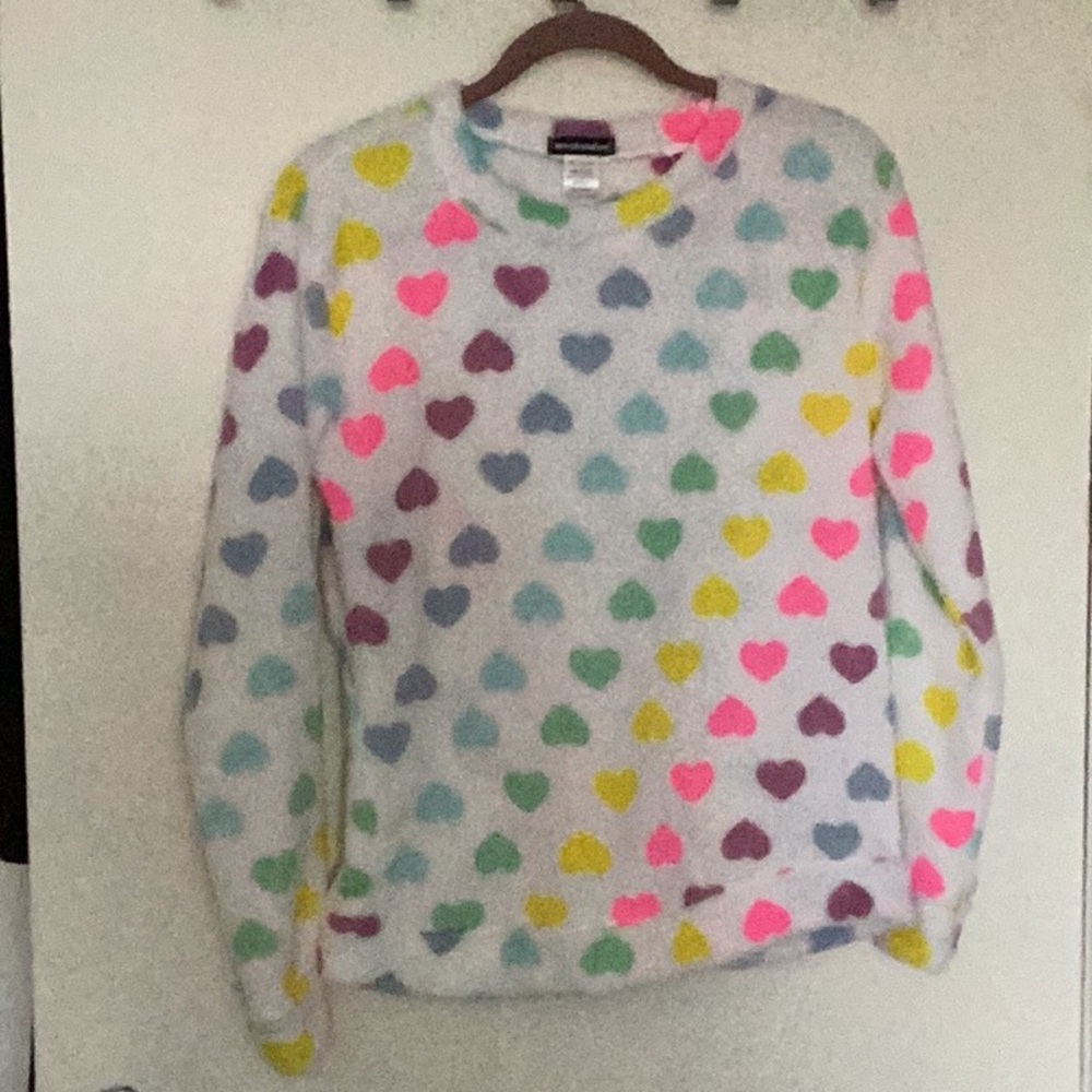 Weekending White and Pink Heart Pattern Crew Neck